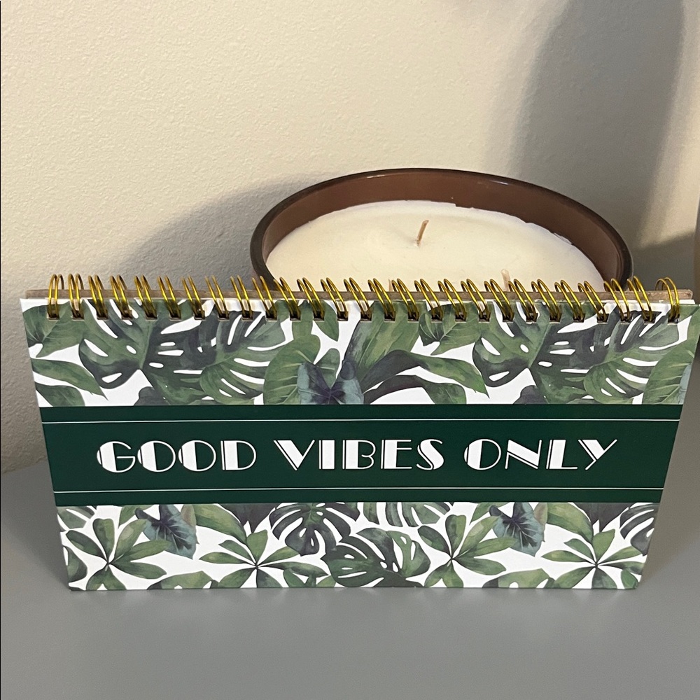 Green Tropical 'Good Vibes Only' Calendar/Planner with Gold Spiral